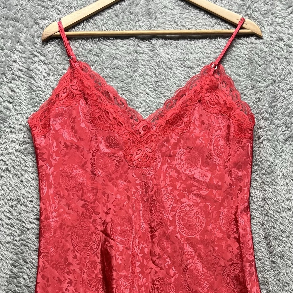 Victoria Secrets Nightie Red Floral Lace Chemise Scallop Hem Vintage Romantic - Picture 3 of 9
